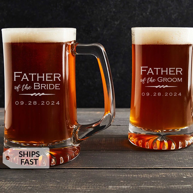 Engraved Personalized Father of the Groom or Father of the Bride Beer Mug by Lifetime Creations: Large 25 oz Custom Wedding Beer Mug image 1