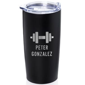 Vaso personalizado grabado para levantamiento de pesas de Lifetime Creations: Regalo para entrenador personal, compañero de entrenamiento, entrenador físico. Taza de viaje. Matte Black