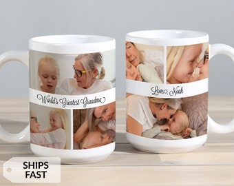 Personalized Grandma Photo Coffee Mug by Lifetime Creations: Collage Pictures, Custom Colors Cup 11 oz 15 oz, Mother's Day Gift Grandmother