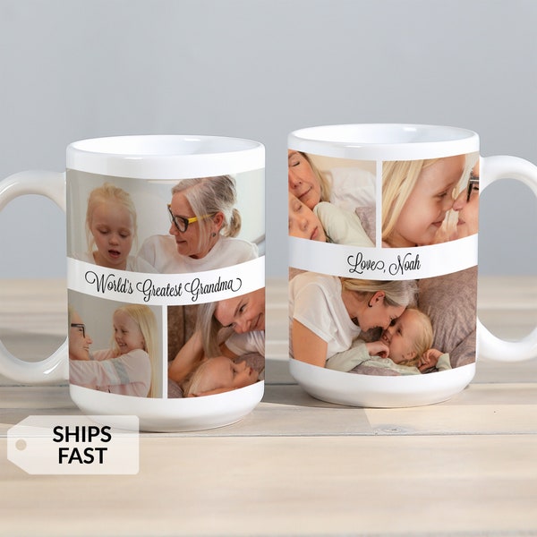 Personalized Grandma Photo Coffee Mug by Lifetime Creations: Collage Pictures, Custom Colors Cup 11 oz 15 oz, Mother's Day Gift Grandmother