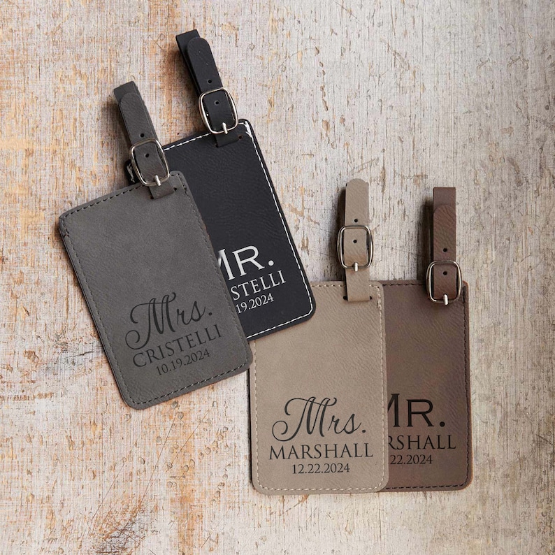 Personalized Mr and Mrs Luggage Tags Pair of 2 by Lifetime Creations: Vegan Leather, Wedding Shower Gift, Mr Mrs Tags Honeymoon, SHIPS FAST Bild 6