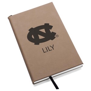 Personalized UNC Tar Heels Journal by Lifetime Creations: Engraved Vegan Leather Notebook, Licensed University of North Carolina Gift Light Brown