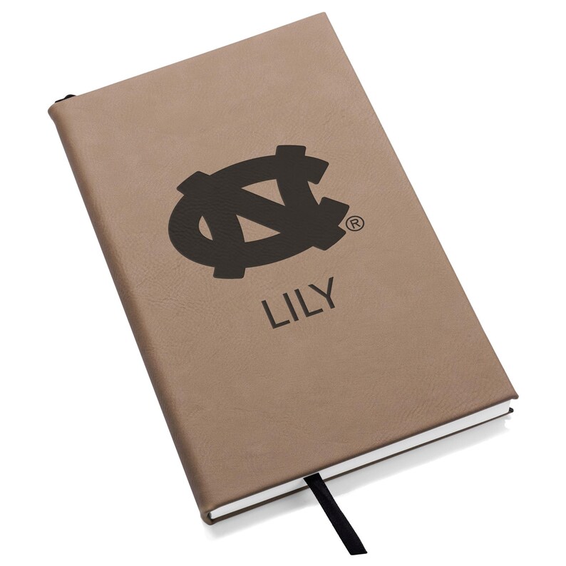 Personalized UNC Tar Heels Journal by Lifetime Creations: Engraved Vegan Leather Notebook, Licensed University of North Carolina Gift Light Brown
