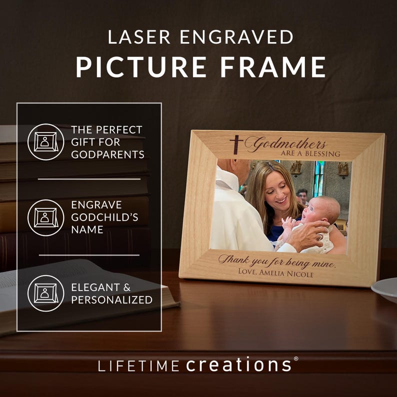 Personalized Godmother Picture Frame: Custom Engraved Godmother Gift, Regalo de Madrina, ENGRAVED IN USA by Lifetime Creations zdjęcie 4