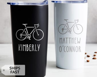 Engraved Personalized Bicycle Tumbler by Lifetime Creations: Gift for Cyclist, Biking, Insulated Coffee Travel Mug, Bike Stainless Steel Cup
