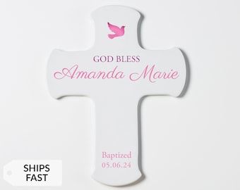 Personalized Baptism Wall Cross by Lifetime Creations: 9" Porcelain Cross, Baby Baptism Gift for Girl, Christening, Bautizo Regalo Keepsake
