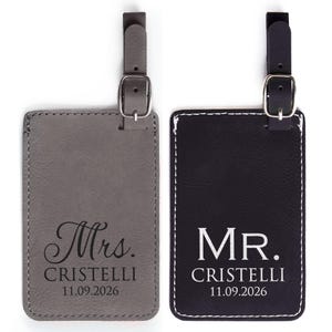 Personalized Mr and Mrs Luggage Tags by Lifetime Creations: Wedding Luggage Tags, Honeymoon Gifts, Wedding Anniversary Gifts ENGRAVED IN USA Black/Gray