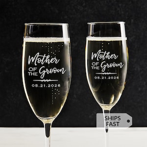 Engraved Personalized Mother of the Bride or Mother of the Groom Champagne Glass by Lifetime Creations: Mother of Bride Gift MADE IN USA