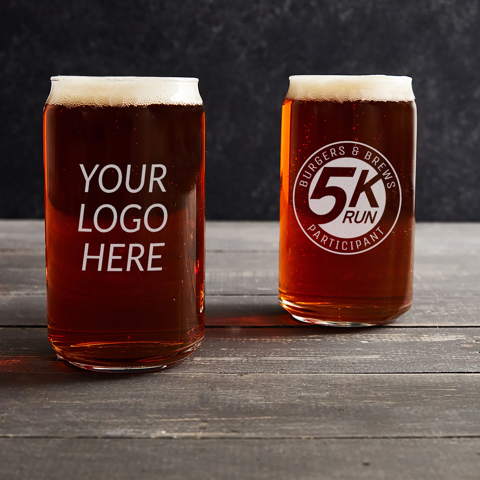 Custom Beer Can Glasses Set of 50, 16 oz. Pint Sized, Promotional Text,  Logo, Soda Can Shape, Glassware, Clear