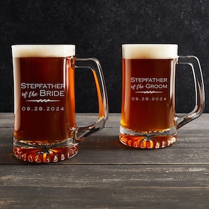 Give your stepfather something special to celebrate your wedding day like our laser engraved, personalized Father of the Bride or Father of the Groom beer mug by Lifetime Creations.