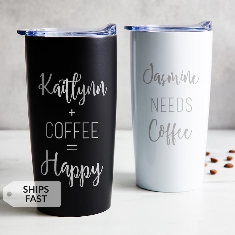 Custom Engraved Stainless Steel Coffee Tumbler by Lifetime Creations: Personalized Coffee Mug, Personalized Coffee Travel Mug SHIPS FAST afbeelding 1