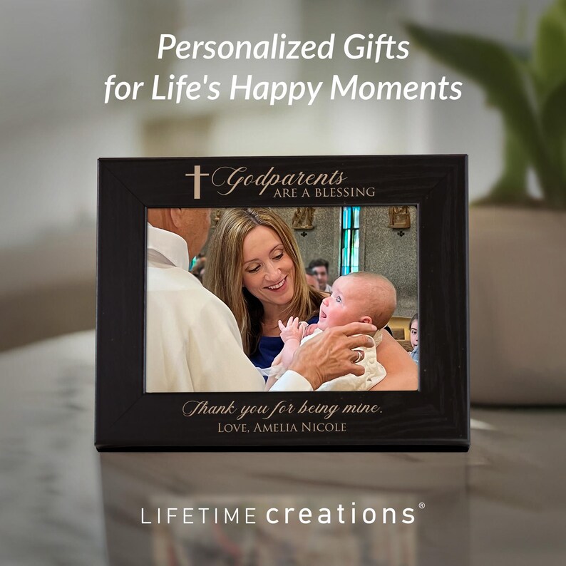 Personalized Godparent Picture Frame (Black): Personalized Godmother Gift, Personalized Godfather Gift, Gifts for Godparents, MADE IN USA image 11