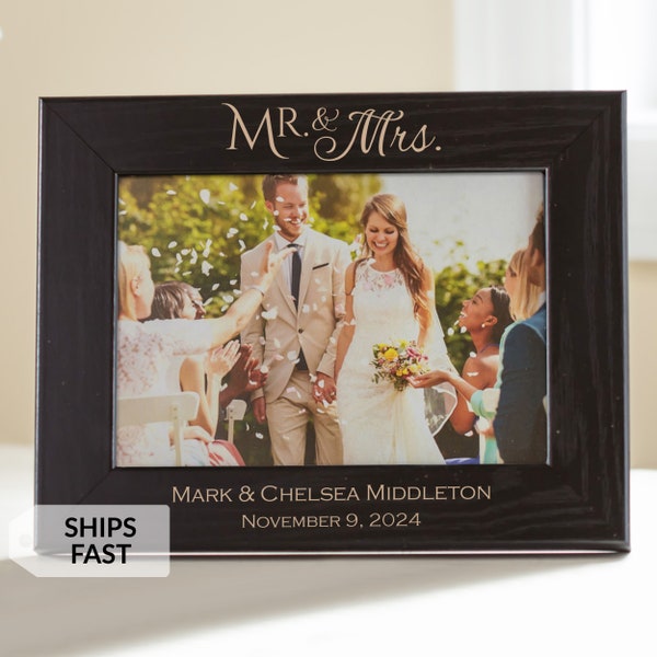 Engraved Personalized Mr & Mrs Picture Frame (Black) by Lifetime Creations: 5x7 8x10 Wedding Frame, Mr and Mrs Gift Bride Groom SHIPS FAST