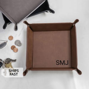 Monogram Valet Tray with Initials - Vegan Leather Engraved Catchall
