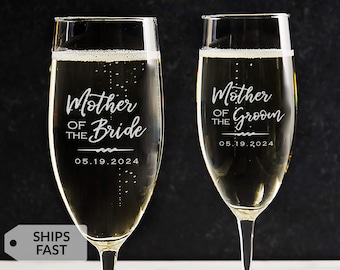 Engraved Personalized Mother of the Bride or Mother of the Groom Champagne Glass by Lifetime Creations: Stemmed Toasting Flute Wedding Gift