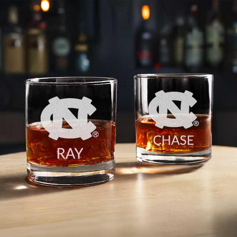 Personalized North Carolina Tar Heels Whiskey Glass by Lifetime Creations: Officially Licensed UNC Tarheels, UNC Gifts, Made in USA image 2