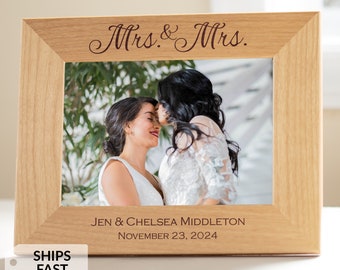 Personalized Mrs. & Mrs. Picture Frame by Lifetime Creations: Wedding Gift for Lesbian Couple, LGBTQ Engagement, Gift for Brides SHIPS FAST