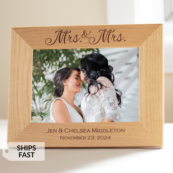 Personalized Mrs. & Mrs. Picture Frame by Lifetime Creations: Wedding Gift for Lesbian Couple, LGBTQ Engagement, Gift for Brides SHIPS FAST