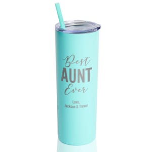 Vaso personalizado grabado "La mejor tía del mundo" con pajita de Lifetime Creations: Regalo personalizado para anunciar el embarazo de una tía primeriza, regalos para tías Mint