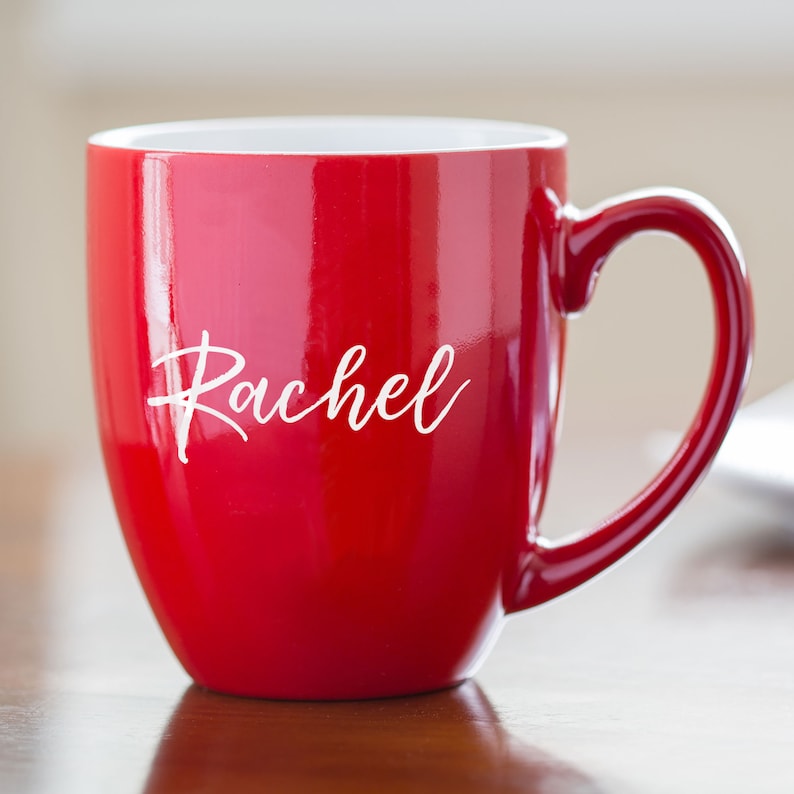 A simple, clean look makes this classic, engraved coffee mug the perfect personalized gift any coffee lover will use for years to come. Dishwasher and microwave safe.