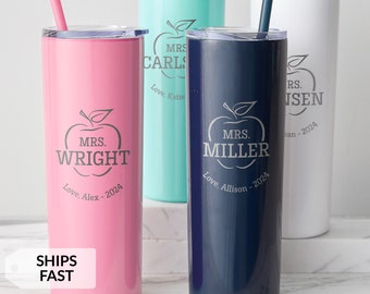Engraved Personalized Teacher Tumbler with Straw by Lifetime Creations: Holiday Christmas Gifts for Teachers from Students, Water Tumbler
