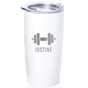 Vaso personalizado grabado para levantamiento de pesas de Lifetime Creations: Regalo para entrenador personal, compañero de entrenamiento, entrenador físico. Taza de viaje. White