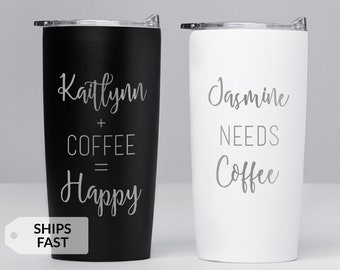 Custom Engraved Stainless Steel Coffee Tumbler by Lifetime Creations: Personalized Coffee Mug, Personalized Coffee Travel Mug SHIPS FAST