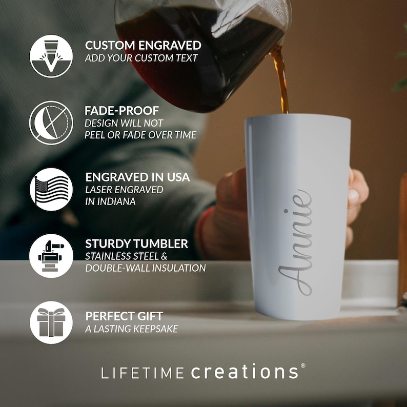 Personalized Name Tumbler: Engraved 20 oz Stainless Steel Travel Coffee Mug with Lid and Gift Box image 2