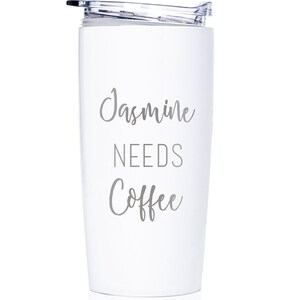 Custom Engraved Stainless Steel Coffee Tumbler by Lifetime Creations: Personalized Coffee Mug, Personalized Coffee Travel Mug SHIPS FAST White