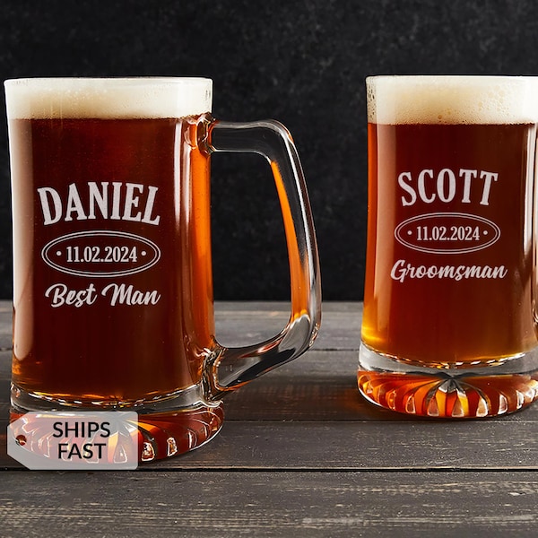 Engraved Personalized Groomsman Beer Mug by Lifetime Creations: Dishwasher Safe Large 25 oz Mug, Gifts for Groomsmen Proposal BULK DISCOUNT