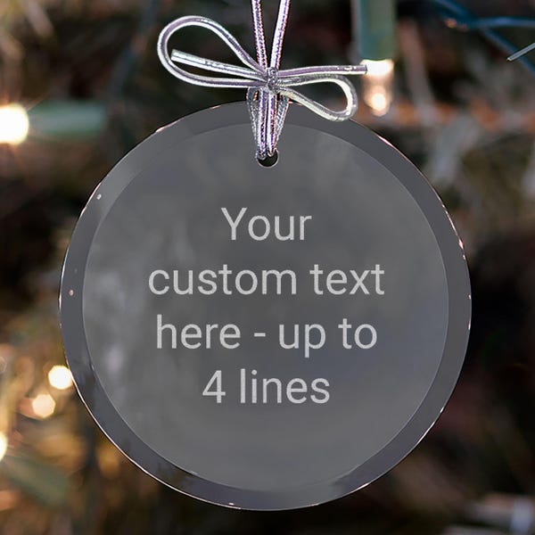 Create Your Own Personalized Glass Ornament by Lifetime Creations: Custom Engraved Christmas Ornament, Silver Bow & Gift Box, SHIPS FAST