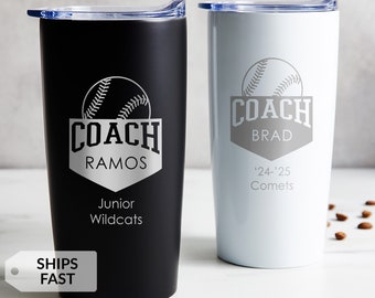 Engraved Personalized Baseball Coach Tumbler by Lifetime Creations: Thank You Gift for Baseball Coaches, Coffee Travel Mug, SHIPS FAST