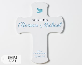 Personalized First Communion Wall Cross by Lifetime Creations: 9" Custom Cross Gift for Boy's First Communion Gift, 1st Holy Communion Gift