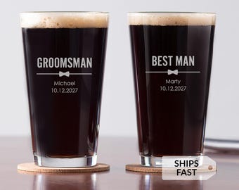 Engraved Groomsman Pint Glass by Lifetime Creations: Custom Gifts for Groomsmen, Wedding Gift Idea, 16 oz Beer Glass, Best Man MADE IN USA