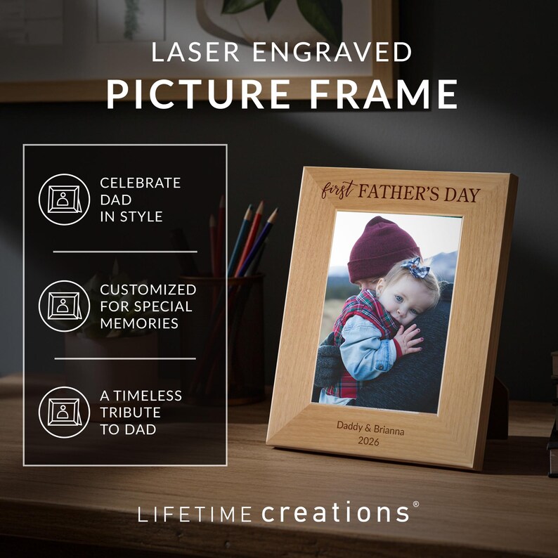 Personalized First Father's Day Picture Frame by Lifetime Creations: New Dad Gift, 1st Fathers Day Gifts, 2026 Father's Day ENGRAVED in USA image 5