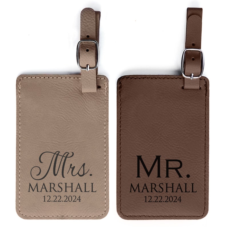 Personalized Mr and Mrs Luggage Tags Pair of 2 by Lifetime Creations: Vegan Leather, Wedding Shower Gift, Mr Mrs Tags Honeymoon, SHIPS FAST Bild 4