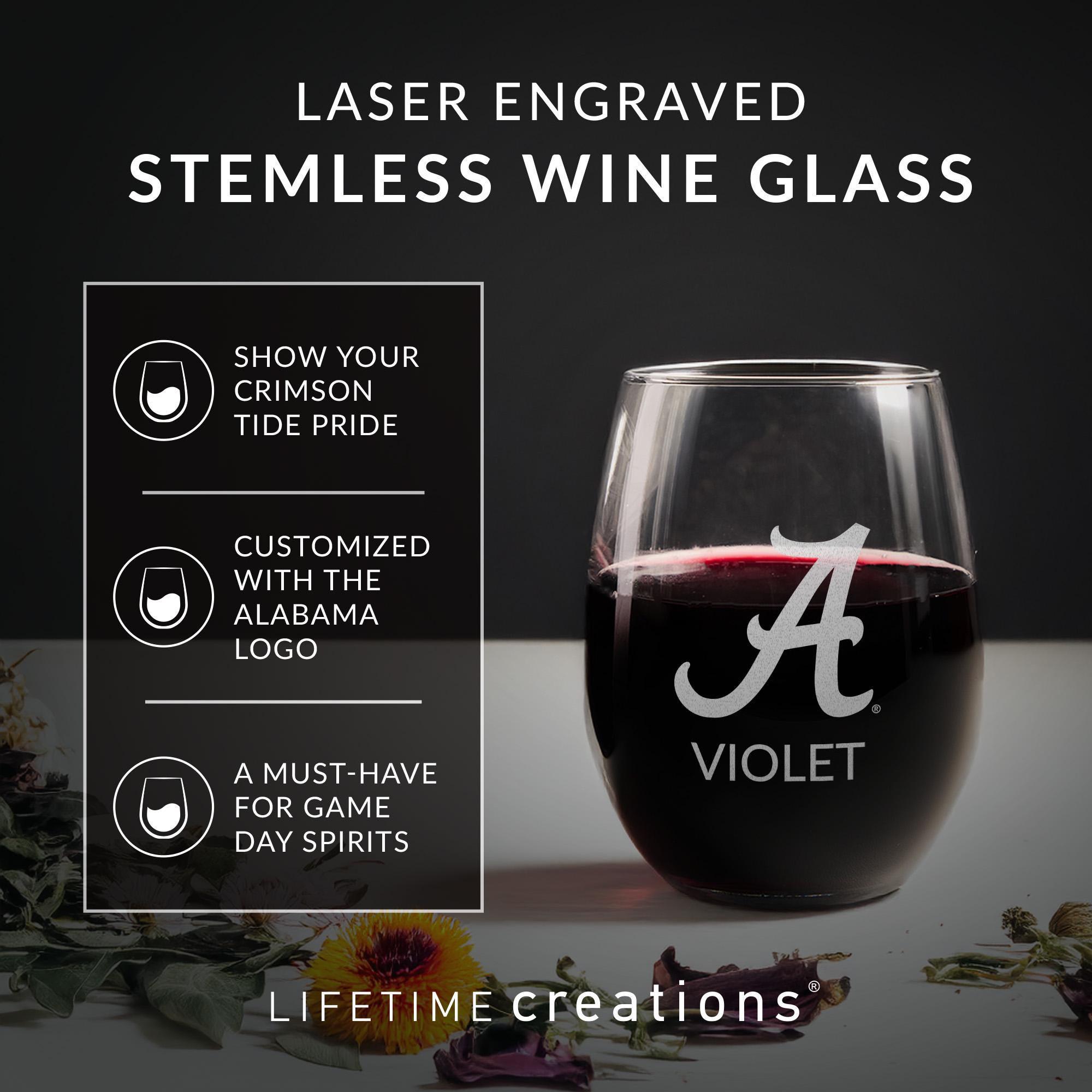 Personalized Alabama Crimson Tide Stemless Wine Glass by Lifetime  Creations: Officially Licensed University of Alabama Gifts MADE IN USA