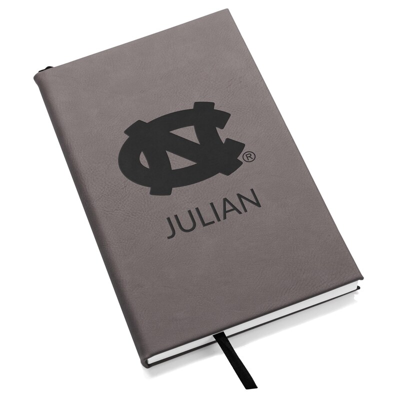 Personalized UNC Tar Heels Journal by Lifetime Creations: Engraved Vegan Leather Notebook, Licensed University of North Carolina Gift Gray