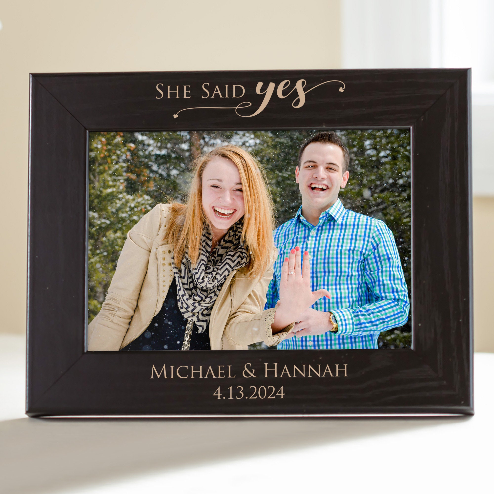 Engraved Personalized Engagement Picture Frame (black) by