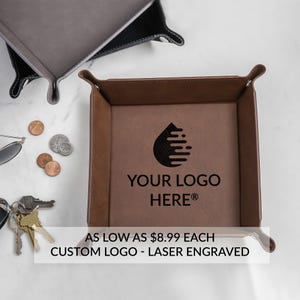 Bulk Custom Valet Trays with Logo by Lifetime Creations: Promotional Vegan Leather Catchall, Company Customized Desk Organizer Employee Gift