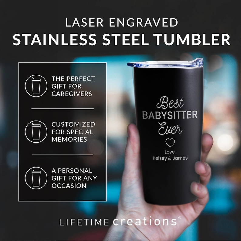 Engraved Personalized Best Nanny Ever Tumbler by Lifetime Creations: Gift for Babysitter, Daycare, Caretaker Thank You Coffee Travel Mug image 4