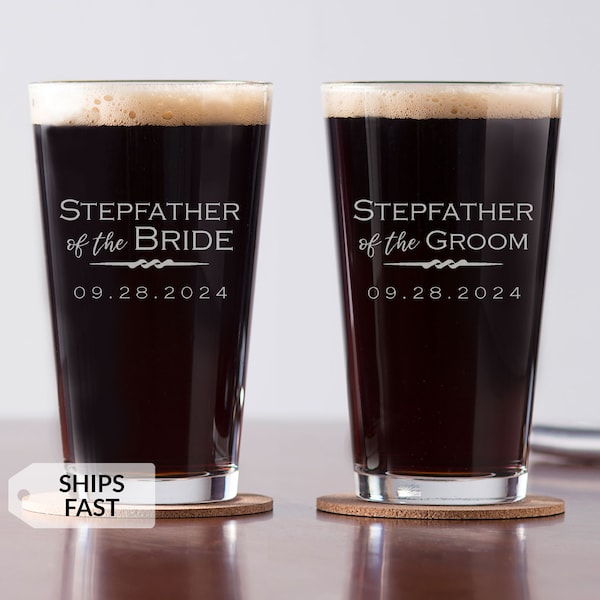 Engraved Personalized Stepfather of the Bride or Groom Pint Glass by Lifetime Creations: Wedding Gift for Stepdad, Bonus Dad SHIPS FAST