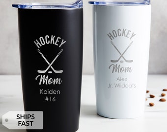 Engraved Personalized Hockey Mom Tumbler by Lifetime Creations: Gift for Hockey Mom from Team, Insulated Coffee Travel Mug SHIPS FAST