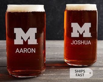 Personalized Michigan Wolverines Can Glass by Lifetime Creations: Licensed University of Michigan Gifts for Men, Graduation Gift MADE IN USA