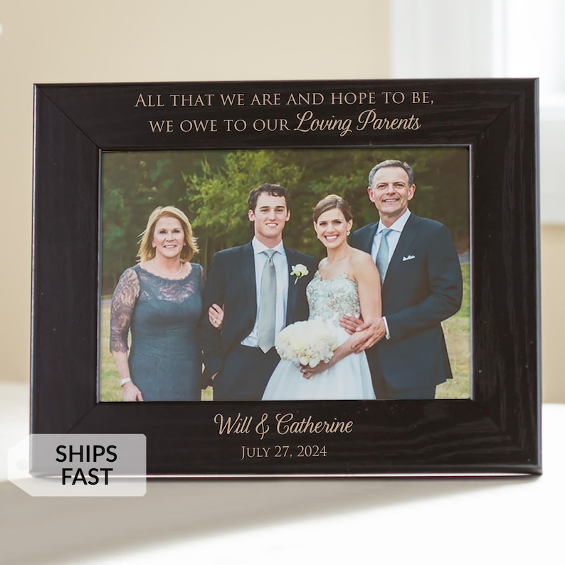 Personalized Parents of the Bride & Groom Picture Frame Black by Lifetime Creations: Engraved Wedding Frame Gift Parents SHIPS FAST image 1