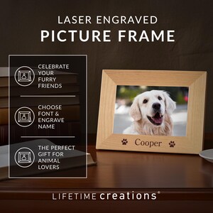 Pet Picture Frame with Paw Prints - Dog or Cat Name Engraved Hardwood Bild 4
