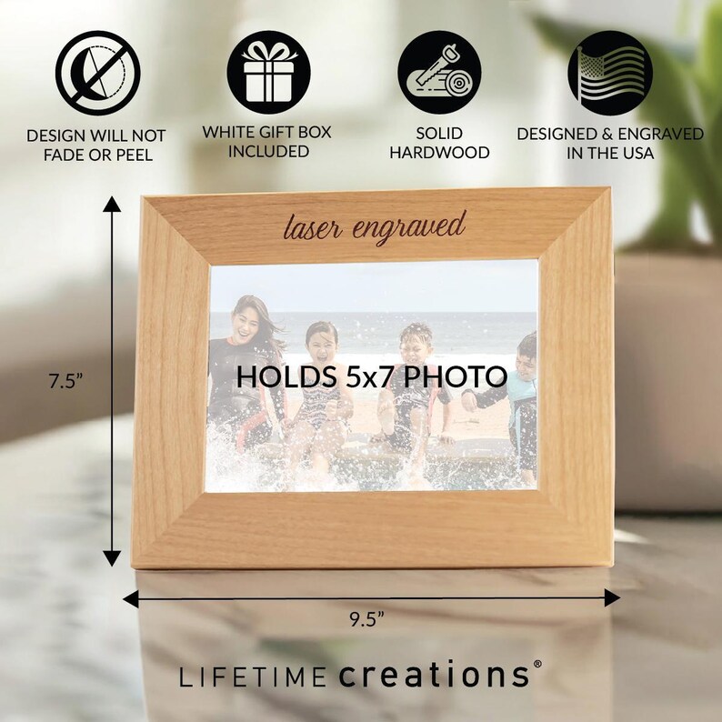 Personalized UNC Tar Heels 5x7 Wood Picture Frame by Lifetime Creations: Engraved UNC Gift, Licensed University of North Carolina Home Decor image 6