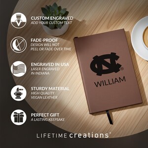 Personalized UNC Tar Heels Journal by Lifetime Creations: Engraved Vegan Leather Notebook, Licensed University of North Carolina Gift immagine 3