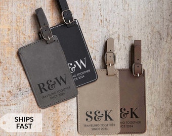 Pair of 2 Personalized Couple's Luggage Tags with Initials: Personalized Luggage Tags for Couple, His and Hers Luggage Tags