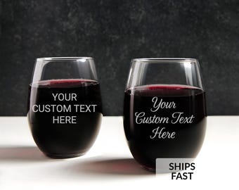 Copa de vino sin tallo personalizada con texto de Lifetime Creations: regalo de propuesta de dama de honor, copa de vino grabada, hecha en EE. UU.